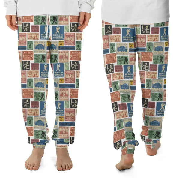 Funny Bigfoot Signs Pajama Joggers Retro Sasquatch Lounge Pants