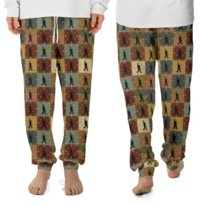 Bigfoot Patchwork Quilt Pajama Joggers | Retro Rock On Sasquatch Pajama Pants Christmas 6 Retro Rock On Sasquatch Lounge Pants Bigfoot Quilt Design
