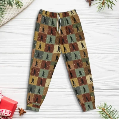 10 Best Bigfoot Pajama Pants To Comfortably Hunt for Cryptids 6 Retro Bigfoot Quilt Pajama Joggers Sasquatch Christmas Pajama Pants