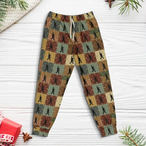 Retro Bigfoot Quilt Pajama Joggers Sasquatch Christmas Pajama Pants