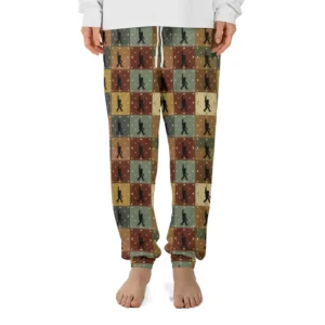 Retro Rock On Sasquatch Lounge Pants Bigfoot Quilt Design