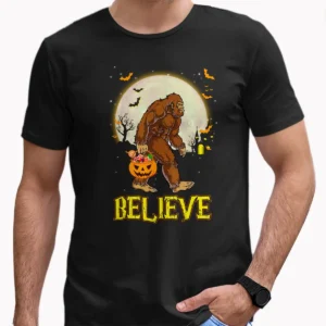 Believe Bigfoot Trick or Treat Shirt Funny Sasquatch Halloween Tee