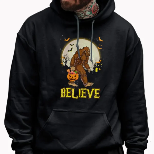 Believe Bigfoot Trick or Treat Shirt Funny Sasquatch Halloween Tee