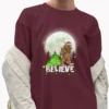 Believe Santa Bigfoot Christmas Shirt Full Moon Sasquatch Gift Tee