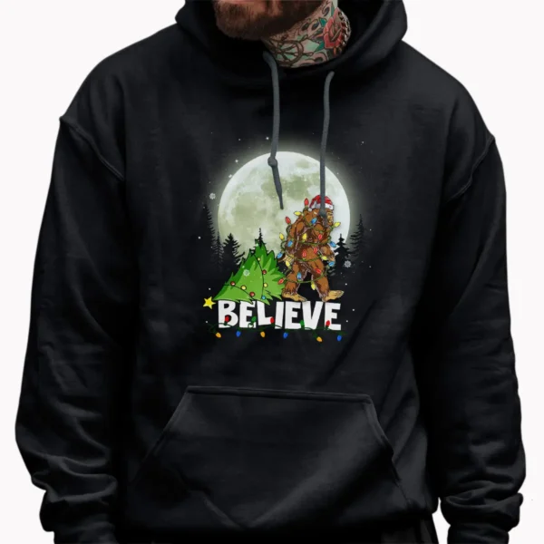 Believe Santa Bigfoot Christmas Shirt Full Moon Sasquatch Gift Tee