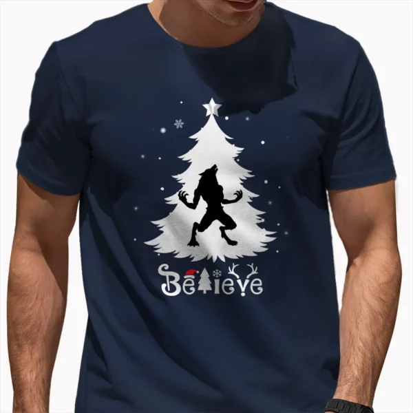 Believe Werewolf Christmas Shirt Michigan Dogman Cryptid Gift Tee