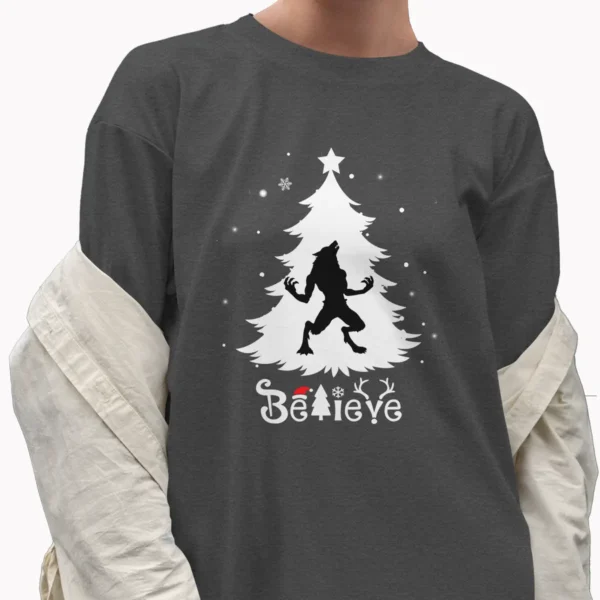 Believe Werewolf Christmas Shirt Michigan Dogman Cryptid Gift Tee