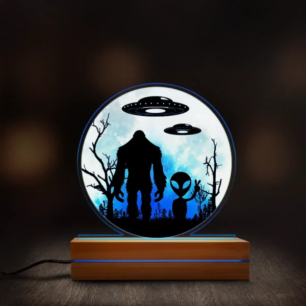 Bigfoot and Alien 3D Lamp Funny UFO Sci-Fi LED Light & Room Decor