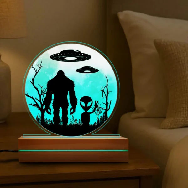 Bigfoot and Alien 3D Lamp Funny UFO Sci-Fi LED Light & Room Decor