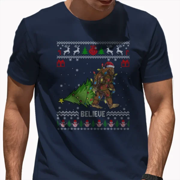 Bigfoot Believe Ugly Christmas Sweater Shirt Funny Sasquatch Gift Tee