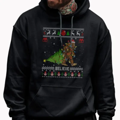 25 Best Bigfoot Christmas Shirts to Make Your Holidays Legendary 11 Bigfoot Believe Ugly Christmas Sweater Shirt Funny Sasquatch Gift Tee