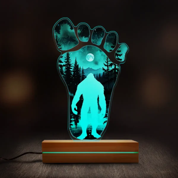 Bigfoot Footprint Night Scene 3D Lamp Sasquatch Forest & Moon LED Light