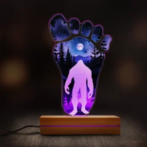 Bigfoot Footprint Night Scene 3D Lamp Sasquatch Forest & Moon LED Light