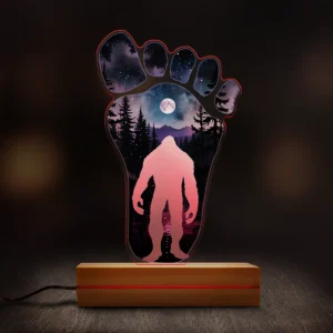 Bigfoot Footprint Night Scene 3D Lamp Sasquatch Forest & Moon LED Light