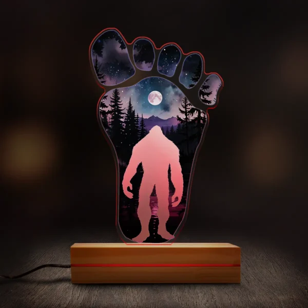 Bigfoot Footprint Night Scene 3D Lamp Sasquatch Forest & Moon LED Light
