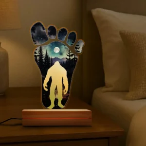 Bigfoot Footprint Night Scene 3D Lamp Sasquatch Forest & Moon LED Light