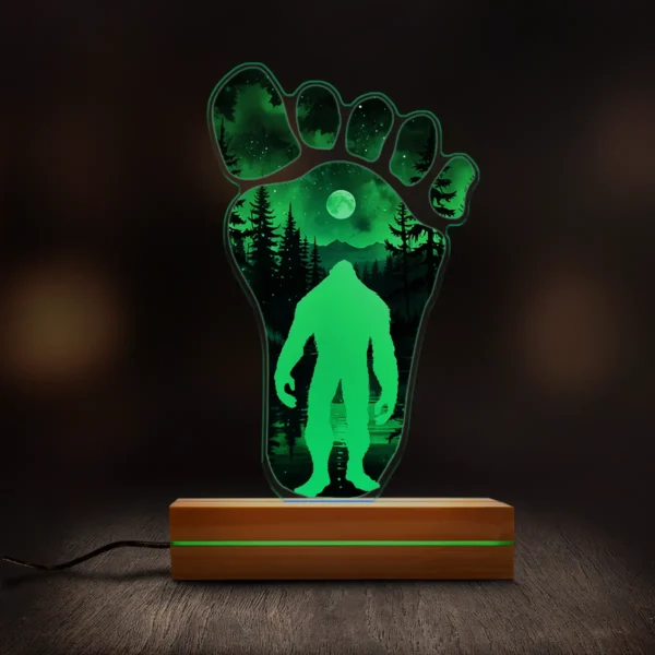 Bigfoot Footprint Night Scene 3D Lamp Sasquatch Forest & Moon LED Light