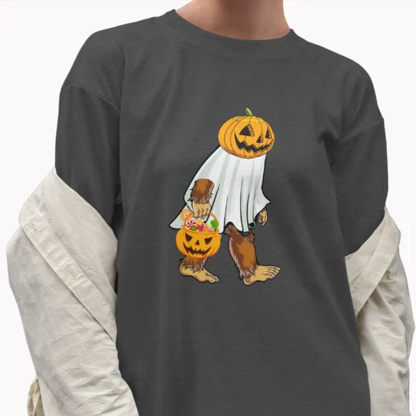 Bigfoot Ghost Pumpkin Halloween Shirt Funny Trick or Treat Sasquatch Tee