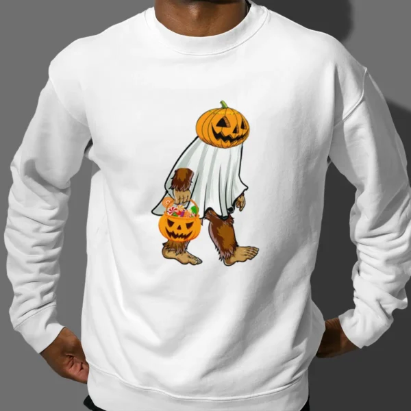 Bigfoot Ghost Pumpkin Halloween Shirt Funny Trick or Treat Sasquatch Tee
