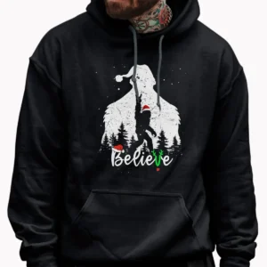 Bigfoot Silhouette Believe Christmas Shirt Rock Roll Santa Sasquatch Tee