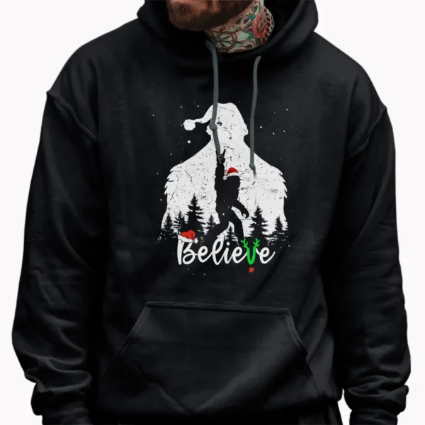 Bigfoot Silhouette Believe Christmas Shirt Rock Roll Santa Sasquatch Tee