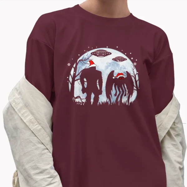 Bigfoot UFO Mothman Christmas Shirt Funny Extraterrestrial Cryptid Gift