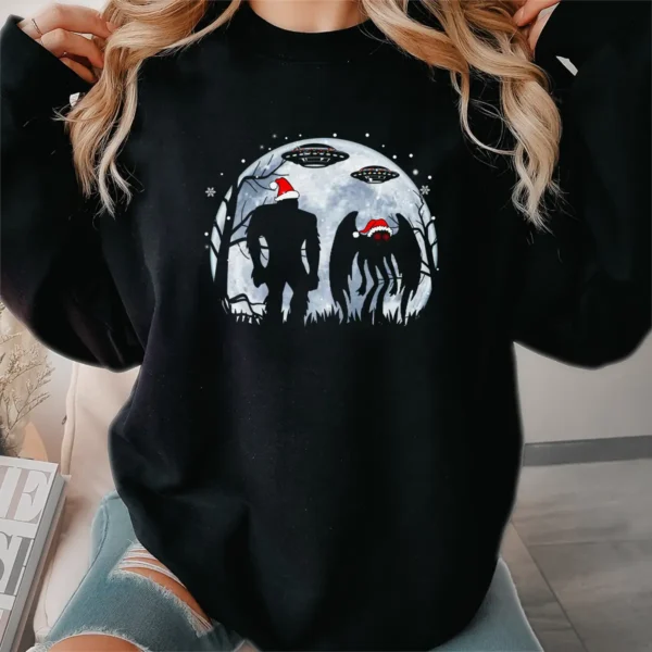 Bigfoot UFO Mothman Christmas Shirt Funny Extraterrestrial Cryptid Gift