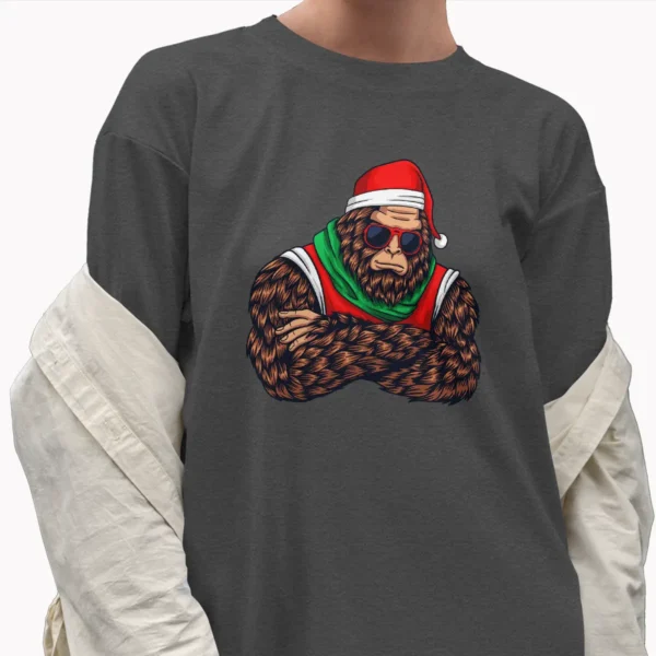 Cool Bigfoot with Sunglasses Christmas Shirt Funny Sasquatch Attitude Tee
