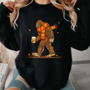 Cozy Bigfoot Fall Shirt Autumn Coffee Lover & Sasquatch Gift