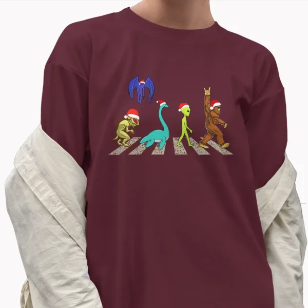 Cryptid Abbey Road Christmas Shirt Funny Cryptozoology Beatles Parody Music Tee