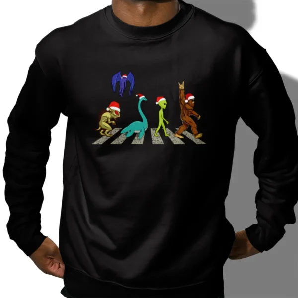 Cryptid Abbey Road Christmas Shirt Funny Cryptozoology Beatles Parody Music Tee