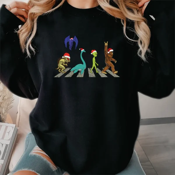 Cryptid Abbey Road Christmas Shirt Funny Cryptozoology Beatles Parody Music Tee