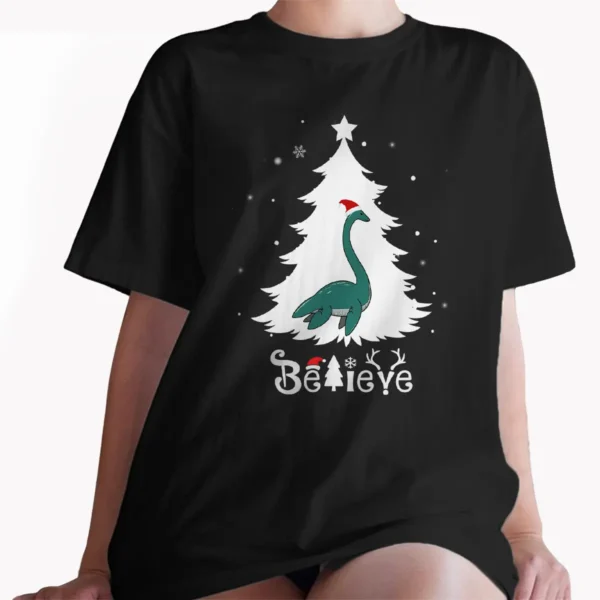 Cute Nessie Christmas Shirt Loch Ness Monster Believe Xmas Gift Tee