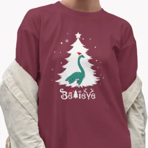 Cute Nessie Christmas Shirt Loch Ness Monster Believe Xmas Gift Tee