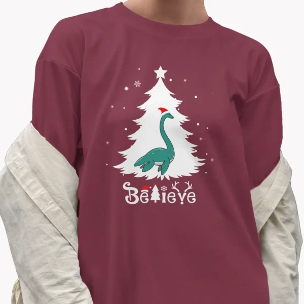 Cute Nessie Christmas Shirt Loch Ness Monster Believe Xmas Gift Tee