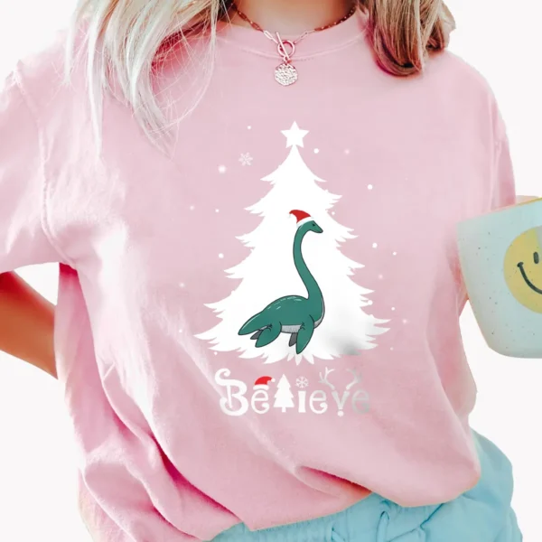 Cute Nessie Christmas Shirt Loch Ness Monster Believe Xmas Gift Tee