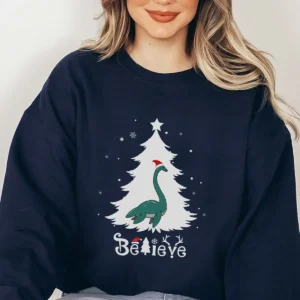 Cute Nessie Christmas Shirt Loch Ness Monster Believe Xmas Gift Tee