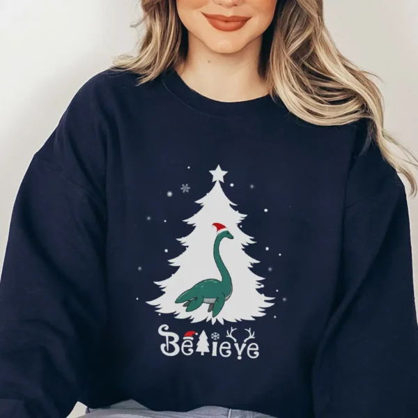 Cute Nessie Christmas Shirt Loch Ness Monster Believe Xmas Gift Tee