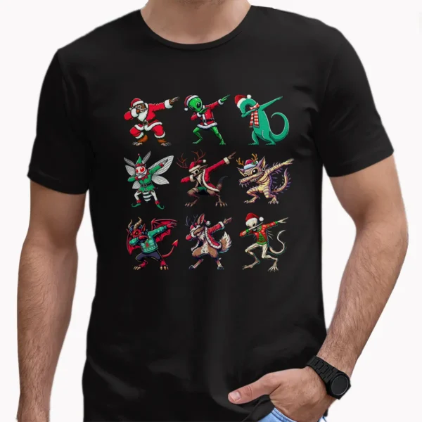 Dabbing Cryptid Christmas Shirt Funny Bigfoot, Mothman & Alien Tee