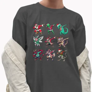 Dabbing Cryptid Christmas Shirt Funny Bigfoot, Mothman & Alien Tee