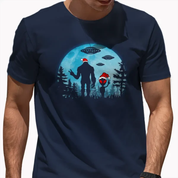 Full Moon Bigfoot Alien Christmas Shirt Funny UFO Gift Tee