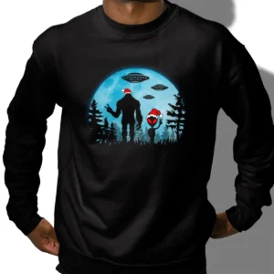 Full Moon Bigfoot Alien Christmas Shirt Funny UFO Gift Tee