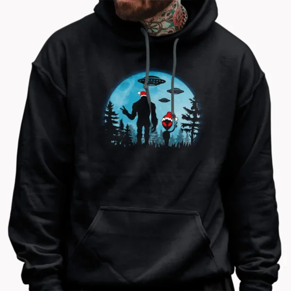 Full Moon Bigfoot Alien Christmas Shirt Funny UFO Gift Tee