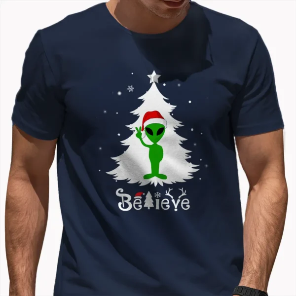 Funny Alien Believe Christmas Shirt UFO Extraterrestrial Gift Tee