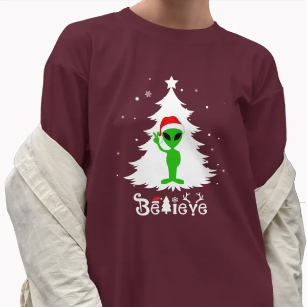 Funny Alien Believe Christmas Shirt UFO Extraterrestrial Gift Tee