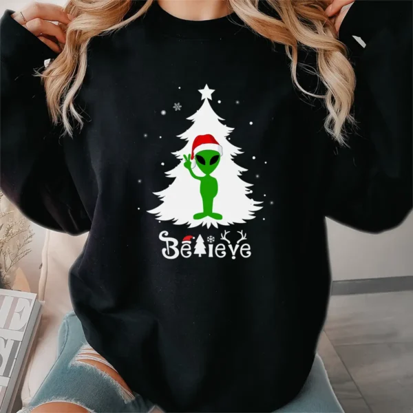 Funny Alien Believe Christmas Shirt UFO Extraterrestrial Gift Tee
