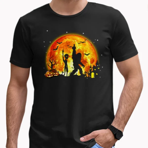 Funny Bigfoot & Alien Middle Finger Halloween Shirt For Adult