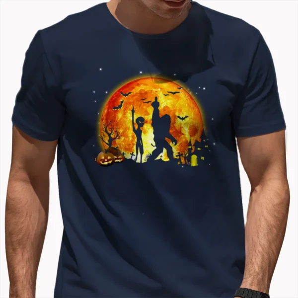 Funny Bigfoot & Alien Middle Finger Halloween Shirt For Adult