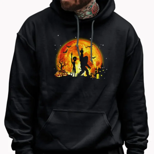 Funny Bigfoot & Alien Middle Finger Halloween Shirt For Adult