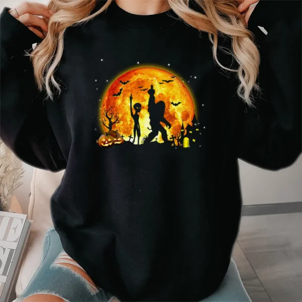 Funny Bigfoot & Alien Middle Finger Halloween Shirt For Adult